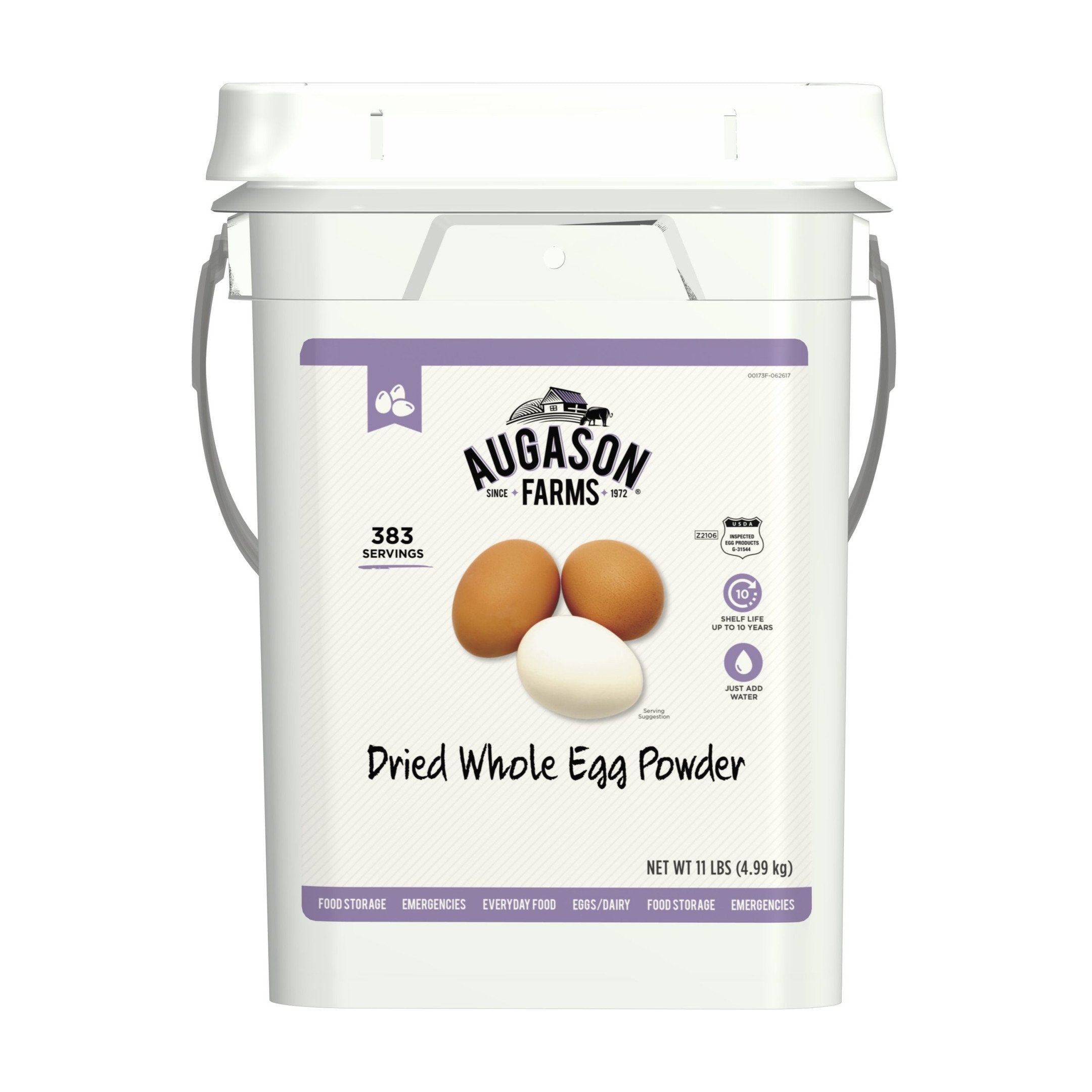 Augason Farms Dried Whole Egg Powder, 11 lb Pail, 383 Servings, Emergency Food Supply