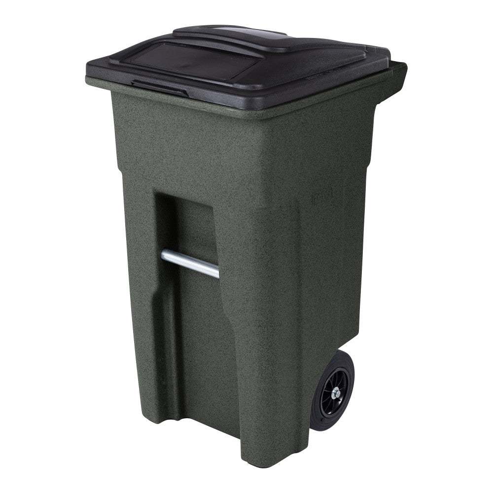 Toter 32 Gallon Greenstone Trash Can with Quiet Wheels & Attached Lid - Durable Indoor/Outdoor Waste & Recycling Container